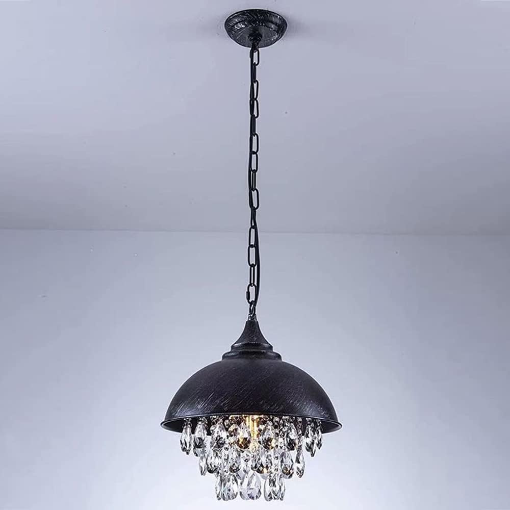 Lámparas de Cristal de Industrial, lámpara de araña con Pantalla de Metal Negra y Acabado en Bronce Negro, Luces Colgantes para Cocina, Cadena Ajustable de Luces de Cristal para decoración de