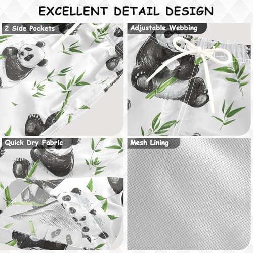 Pigsaly Boys' Swim Board Shorts Green Leaves Watercolor Pandas Boy's Swim Trunks Kids Swimwear 2T3