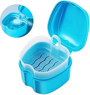HASTHIP® Denture Box Case Sanitary Denture Bath Retainer Case Portable Orthodontic Storage Container with Strainer Basket for Dentures