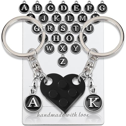 OUMILAN Llavero de corazón a juego de ladrillo para novio, novia, mamá, papá, regalo del día de San Valentín para él, su marido, esposa, Negro -, Medium