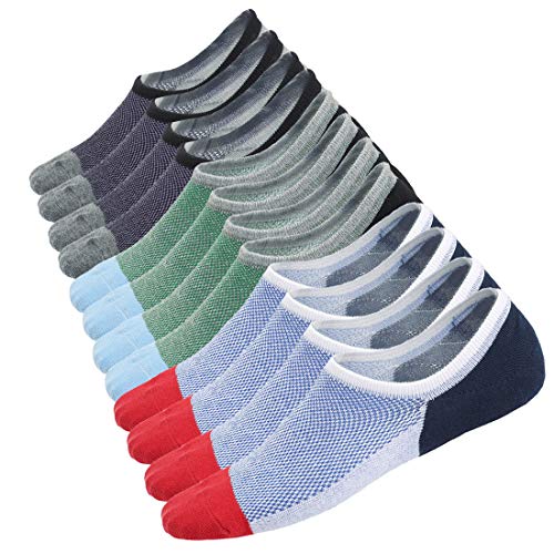 Mens No Show Low Cut Non Slip Socks - 6 Pack Casual Crew Ankle Mesh Knit Cotton Socks