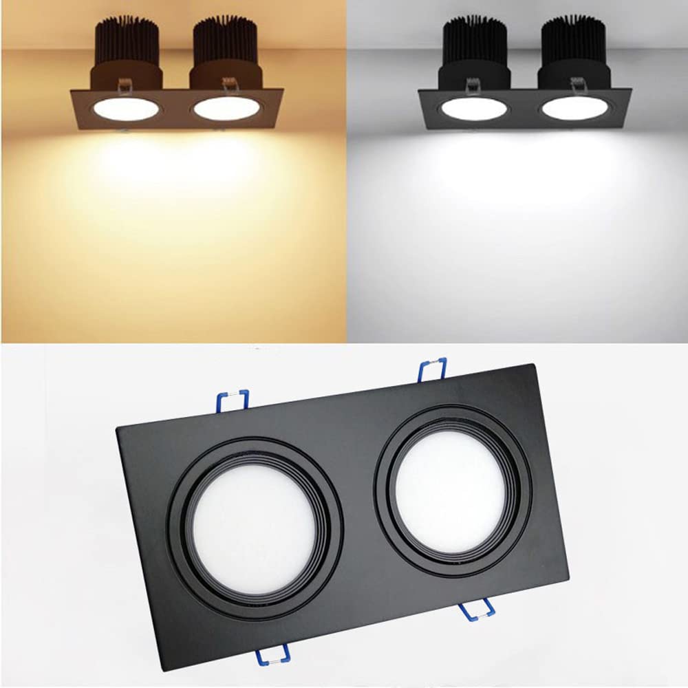 2 Head Downlight Aluminiowy kwadratowy panel świetlny Wiele opraw oświetleniowych Gimbal Montaż podtynkowy Obrotowe oświetlenie sufitowe LED 10W, 14W, 20W, 30W