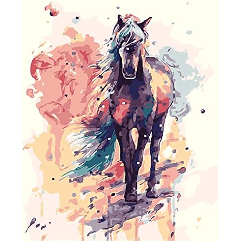TianMai New Paint by Number Kits - Colorful Horse 16x20 inch Linen Canvas Paintworks - Digital Oil Painting Canvas Kits for Adults Children Kids Decorations (No Frame, 340) Cover