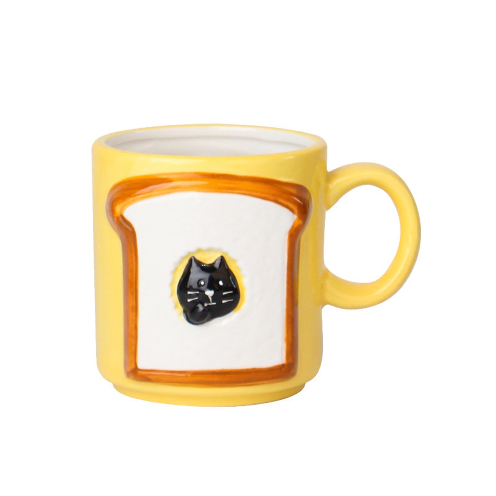 Soulnioi Ceramic Coffee Mug, Cute Toast Cat Cappuccino Cup, 200ML Breakfast Oatmeal Cup Creative Tea Milk Cup for Gift - Yellow