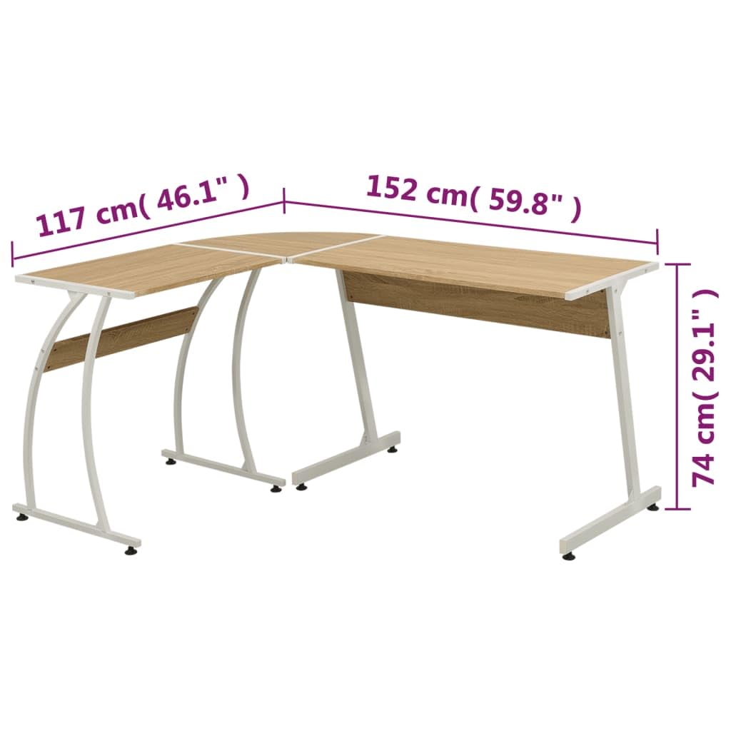 Scrivania ad Angolo a L Rovere, Tavolo PC per Studio, 152x117cm | Ampio piano salvaspazio a forma di L in legno multistrato e metallo, ideale per ufficio o studio domestico.