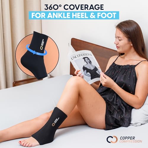 Image of CopperFreeze Ankle Sleeve by Copper Compression - Hot & Cold Therapy Support for Ankle Pain, Swelling, Sprains, Plantar Fasciitis, and Injury Recovery - 360 Copper Infused Relief for Foot & Heel - One Size