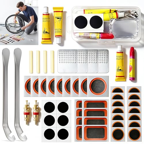 Probuk Kit de Réparation de Pneu Vélo 56 Pièces, Set de Réparation Universel pour Vélo, Moto, Voiture & BMX – Kit de Réparation Pratique pour Tous...