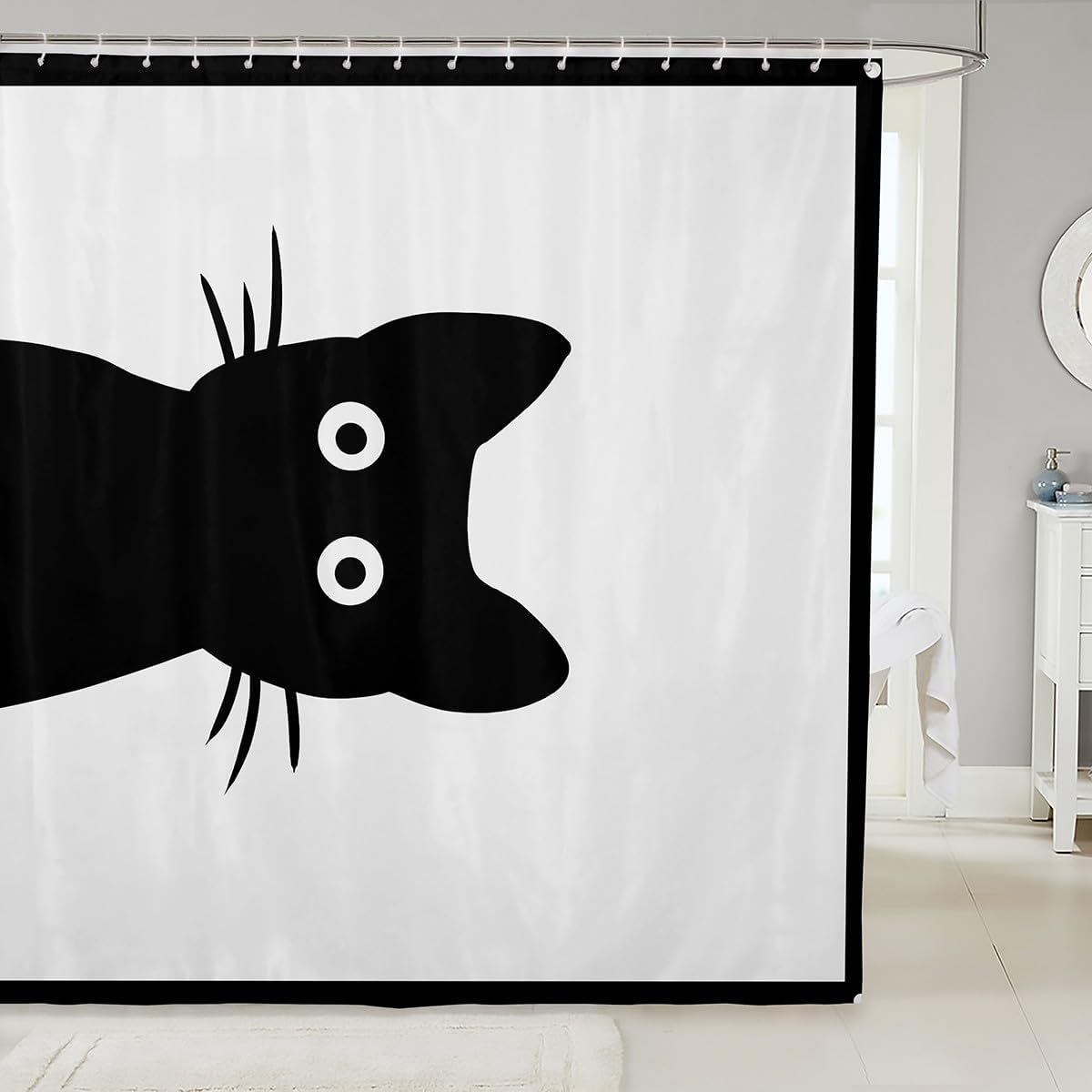 Erosebridal Black Pet Bath Curtain 72" Wx78 L Cat Animal Bathroom Accessories for Kids Boys Girls Beard Kawaii Cute Cool White Waterproof Shower Curtain