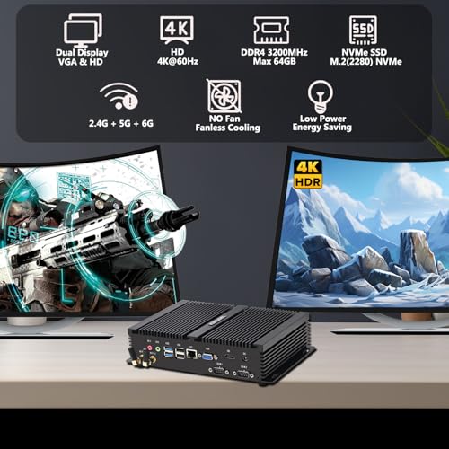 Image of KINGDEL Mini Desktop Computer, Micro Gaming PC with i7 12th Gen. CPU, 32GB DDR4 RAM, 2TB NVMe SSD, 4K 4096x2304, HD Port, VGA, 2xCOM RS232, WF 6E+BT 5.3, Full Metal Case