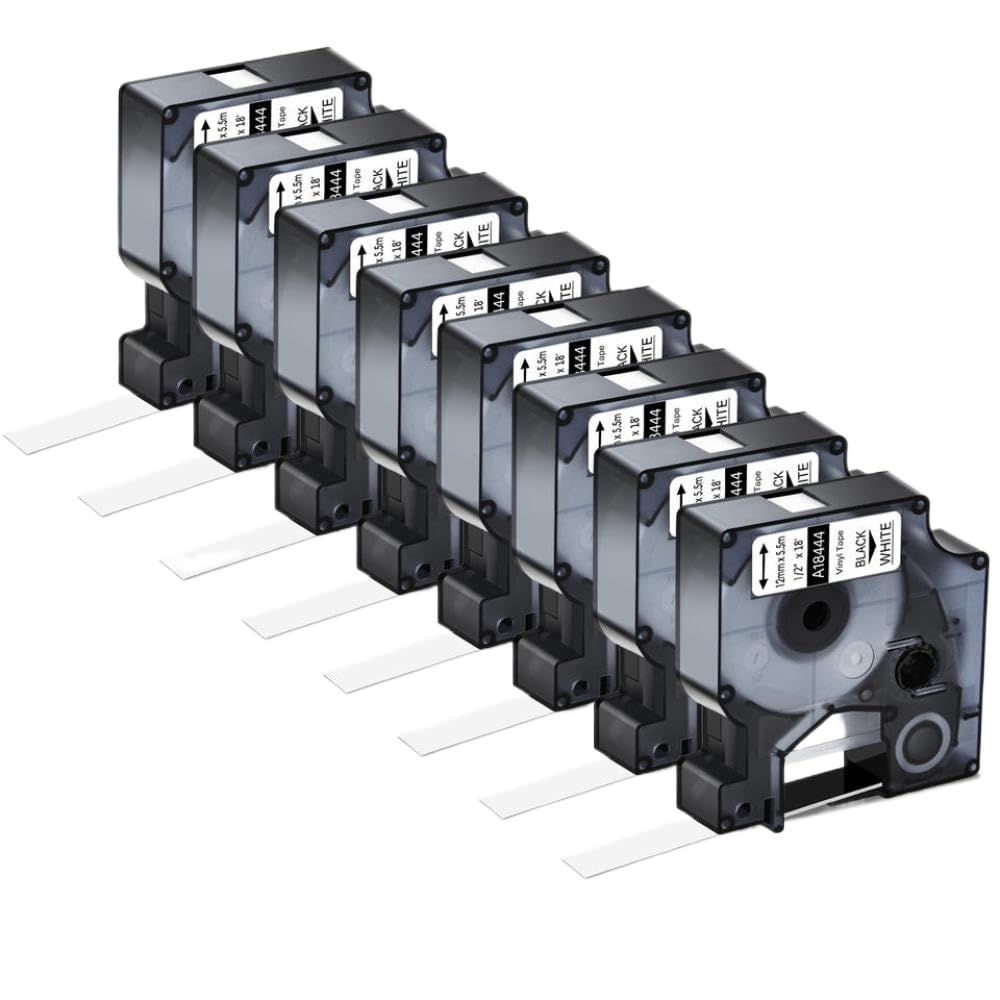 Confezione da 5 10 nastri for etichette da 9 mm 12 mm 19 mm sostitutivi for IND A18444 S 0718600 compatibile con 1000 4200 6000(8PK Black on White)