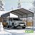Real Relax 10x15FT Heavy Duty Metal Carport, Outdoor Carport Canopy with Galvanized Steel Roof and Reinforced Base for All-Weather, Garage Shelter Shade for Trucks, Boats, Party, Gray