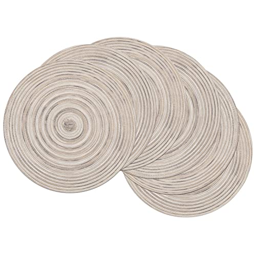 Image of SHACOS Round Braided Placemats 15 inch Set of 6 Washable Kitchen Table Placemats for Home Wedding Party (Rainbow Gray, 6)