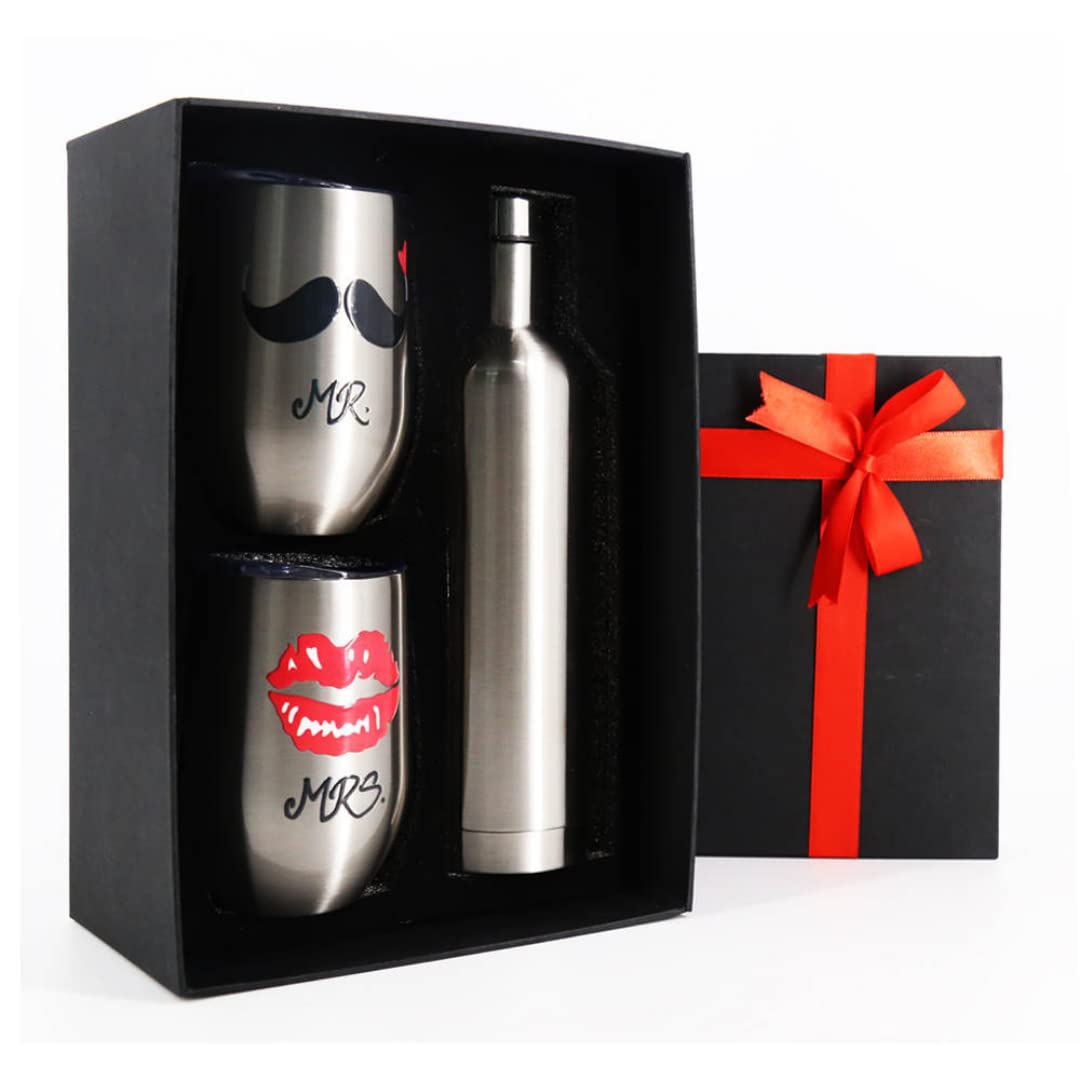 San Valentino per Lei Lui | Confezione Regalo Premium Originale e Utile | Mr & Mrs Mug + Thermos | Acciaio inossidabile | Scatola Regali Donna Uomo | Idee Scatole Compleanno Originali Idea Set Coppia
