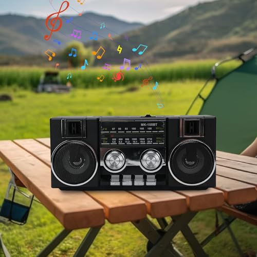 Image of Yoidesu Radios Portable AM FM SW, 4 in 1 Vintage Radio Bluetooth Speaker with Dual 5W Drivers, 1200mAh Battery 8 Hours of Battery Life, Gifts for Seniors Elderly (Black)