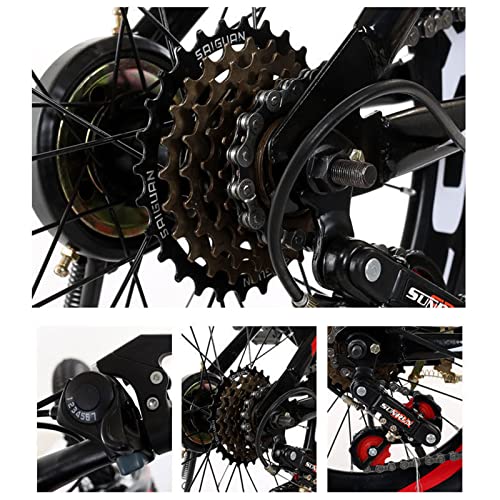 Folding Bike Mountain Bicycle Removable Mountain Snow Beach Electric Bike With Suspension Fork 6 Speed Gears High Carbon Steel Frame For 6-15 Years Old,Black,24Inch #TOP5