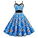 Produktbild GOKOMO Halloween Damen Vintage Halloween Print 50er Jahre Hausfrau Abend Party Prom Kleid(Blau,Medium)
