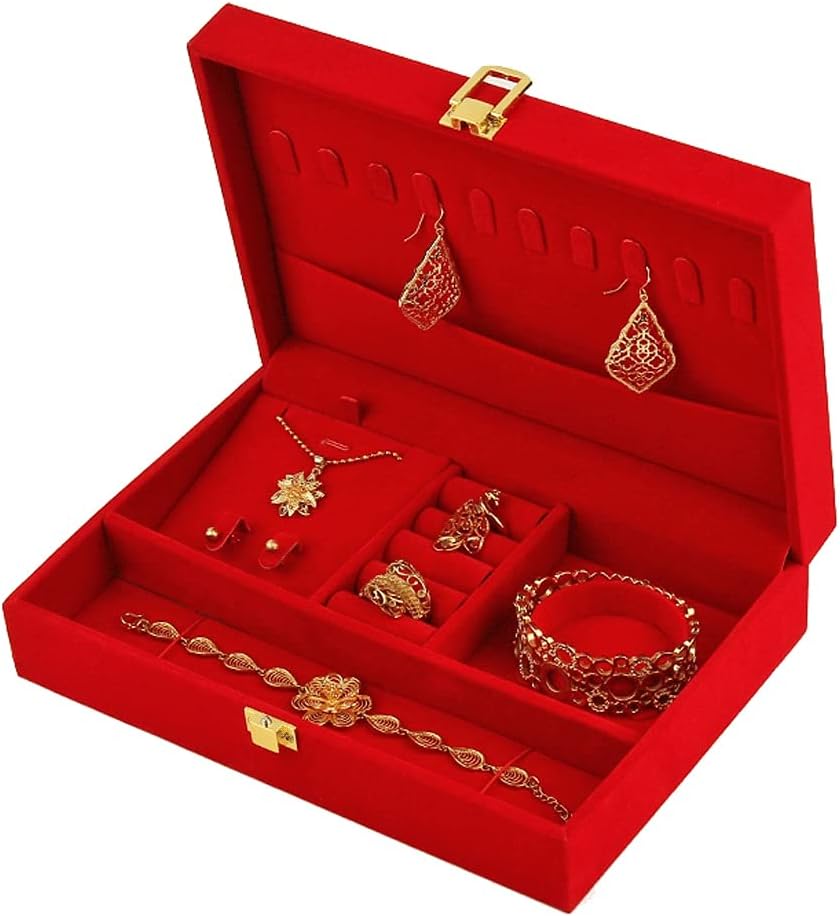 Jewelry Boxes Wedding Jewelry Sets Velvet Jewelry Box Rings Earrings Necklace Treasure Bracelet Gift Display Case Red Jewelry Storage Holder Jewelry Organizer (Filled Paper Jewelry Box) (Flannel