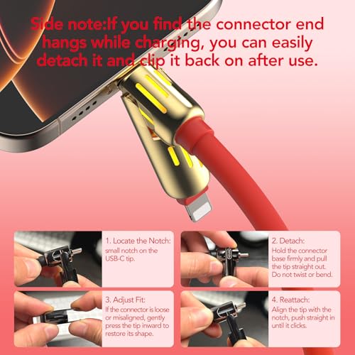 Image of MFish 240W 4-in-1 Fast Charging Cable, Red, 6.6FT | Carrying Case, USB-A & USB-C to USB-C /Lightning, For iPhone 17 /16 /15 /14, MacBook, iPad, Laptop, Samsung S25 /S24