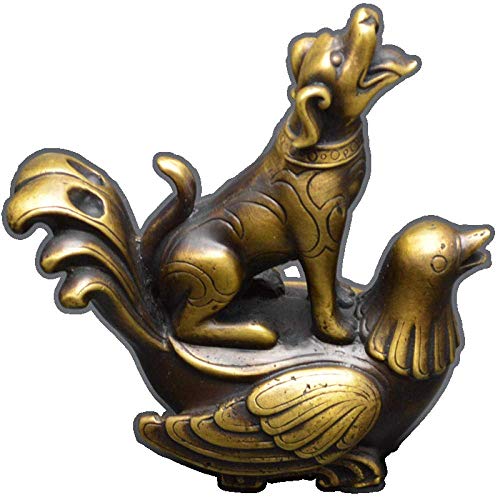 Sculpture d'animaux en cuivre pur coq et chien pour decoration d'artisanat d'art