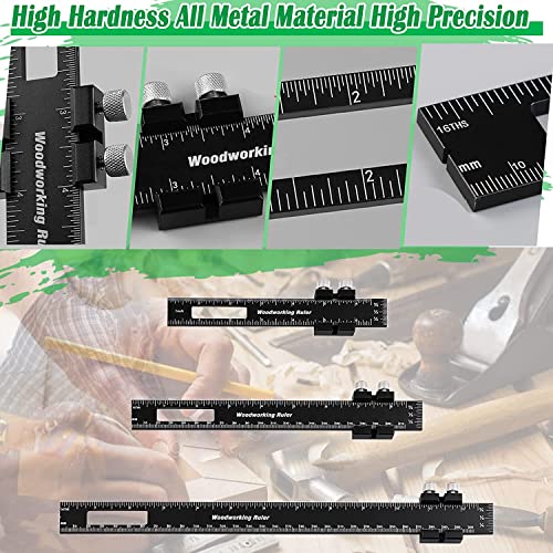 Woodworking Ruler Precision Pocket Rule - 6 Inch Metal Slide Stop Marking Ruler Metric Inch Measuring Wood Working Scribing Rulers Measure Tools - Engineers Woodwork Adjustable Sliding Ruler #TOP2