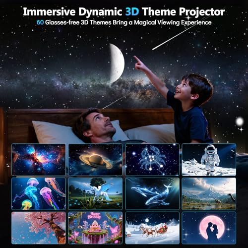 Image of Rossetta 3D Projector, 60 Themes HD 3D Galaxy Projector with Bluetooth Speaker & Remote, 1H /2H Timer, Night Light for Bedroom, Home Decor, Party, Birthday & Christmas Gifts for Adults, Girls, Boys