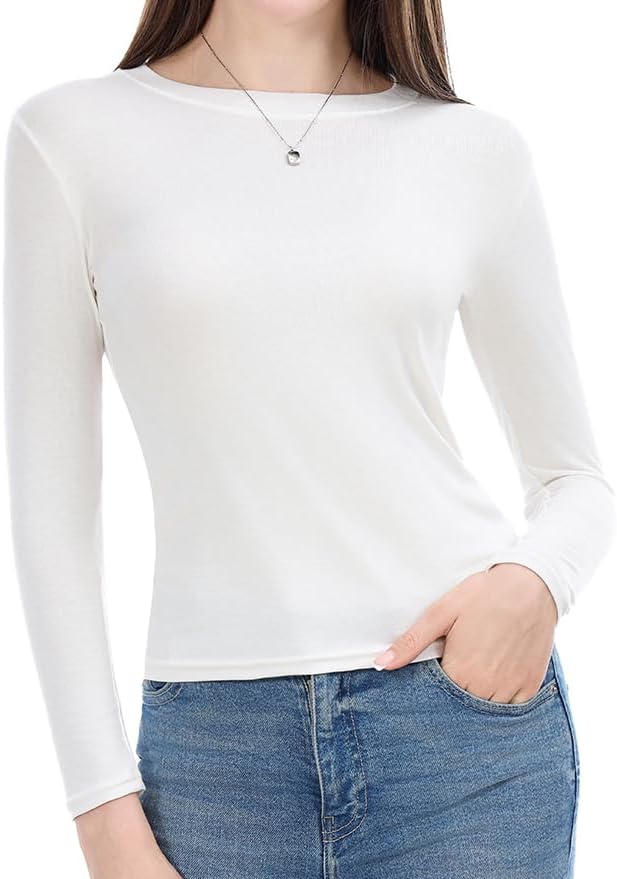 Similar. Women Long Sleeve Top Crew Neck Ribbed Basic Tops Soft Lightweight Stretch Base Layer Tops Large White