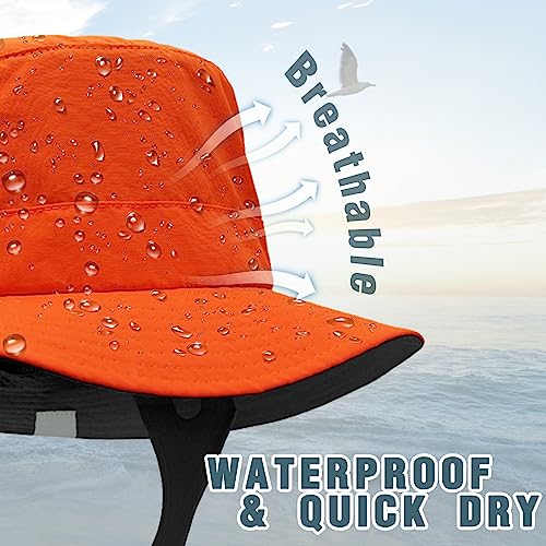 Seektop Surf Bucket Hat With Upf 50+ Uv Protection, Wide Brim Waterproof Sun Hat With Adjustable Chin Strap For Surfing, Boating, Water Sports Orange #TOP1