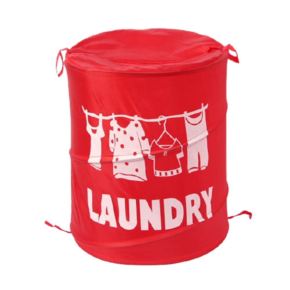 Muellery Nylon Laundry Bag Locking Closure Basket Hamper Clothes Collapsible Large Red TPQG99083