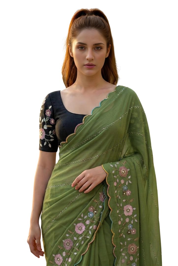 LOROFY Women’s Silk Blend Sequin Work Saree with Temple Border & Unstitched Blouse Piece (BhungliE_Free Size) - Review, Price and Buying Guide