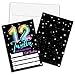 12th Birthday Invitations with Envelopes - Rainbow Balloon Birthday Party Invitation Card for Girls / Boys - Neon Glow Fill-in Invites Cards - Kids Party Celebration (20 Pack)-21