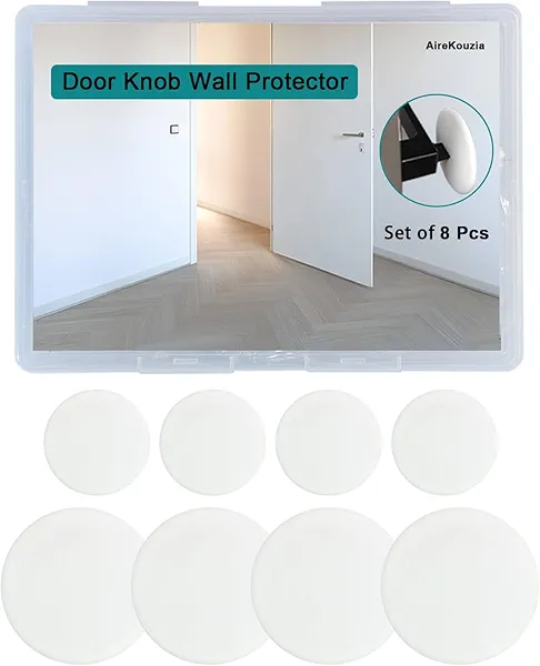 AireKouzia Door Knob Wall Protector - 1.9 Inch and 3.1Inch Doorknob Protectors Set of 8Pcs White Silicone Bumpers Handle Stoppers