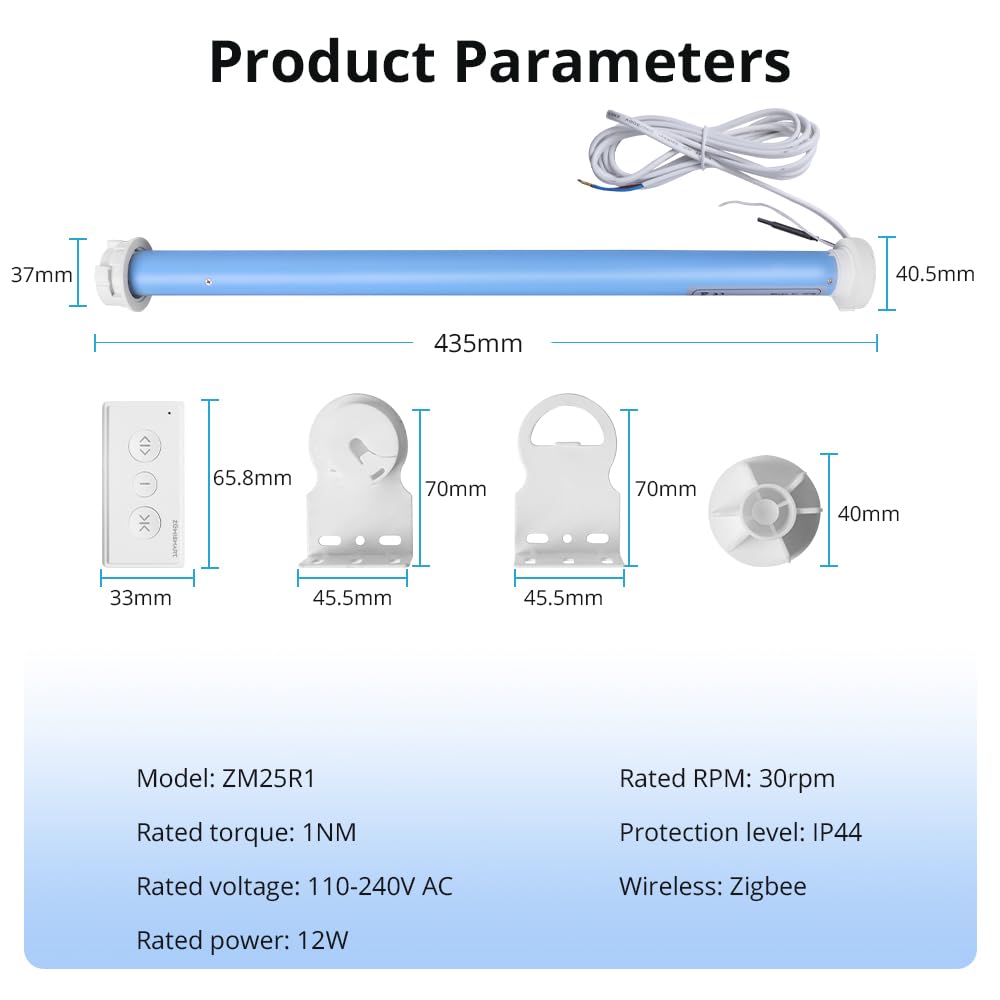 Detailed product parameters and dimensions for YoumiAi Zigbee Motor