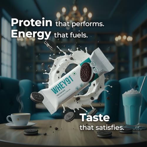 Image of Whey91 Cookies & Cream Protein Bar, 20g Protein & 5g Fiber in each, No Added Preservatives, No Artificial Flavour, 390g- (Pack of 6)