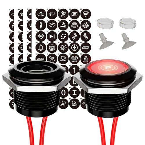 FILN 2個19mm 12-24V自動車用LEDランプ、自動車内装用小型LEDランプ、185個の交換可能符号を搭載、防水信号ランプ、ナビゲータ、ダッシュボード、指向車、電線付きトラック船（赤）