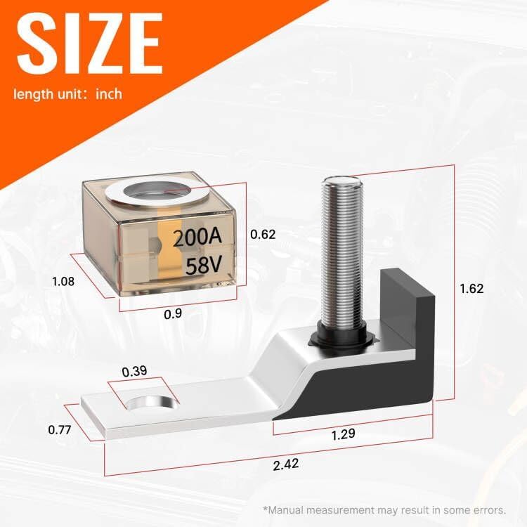Miniatura 2 de Joinfworld Kit de bloque de fusibles de terminal de batería 200A 58V Mrbf Bloque de fusibles con un solo perno de 516 pulgadas (M8) Fusible de