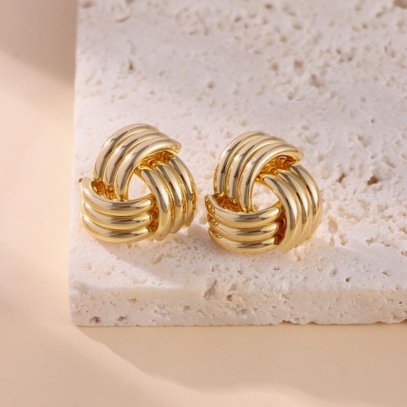 Elegant Gold Plated Twisted Knot Stud Earrings, 0.83 Inch Vintage Metal Statement Earrings for Women - Image 5