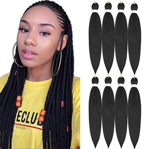 26inch Pre-stretched Braiding Hair Professional Itch Synthetic Fiber Corchet Braids Yaki Texture Hair Extensions 8packs For Twist Braids (26inch(pack of 8), 1B#)