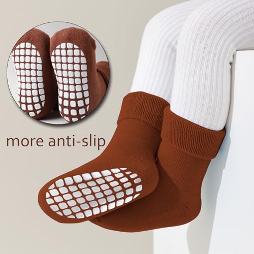 EPEIUS Toddler Thick Warm Cotton Crew Socks with Grips - Non-slip Turn Cuff Socks 6 Pack3