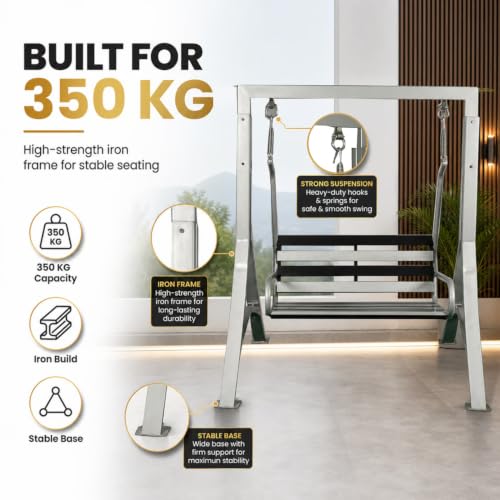 Image of Kaushalendra Indoor and Outdoor Metal Iron Swing with Hammock Chair 2-Seater Jhula, High-Strength Iron, 350 kg Capacity (Gray) | Beautiful, Comfortable Seating for Your Dream Home