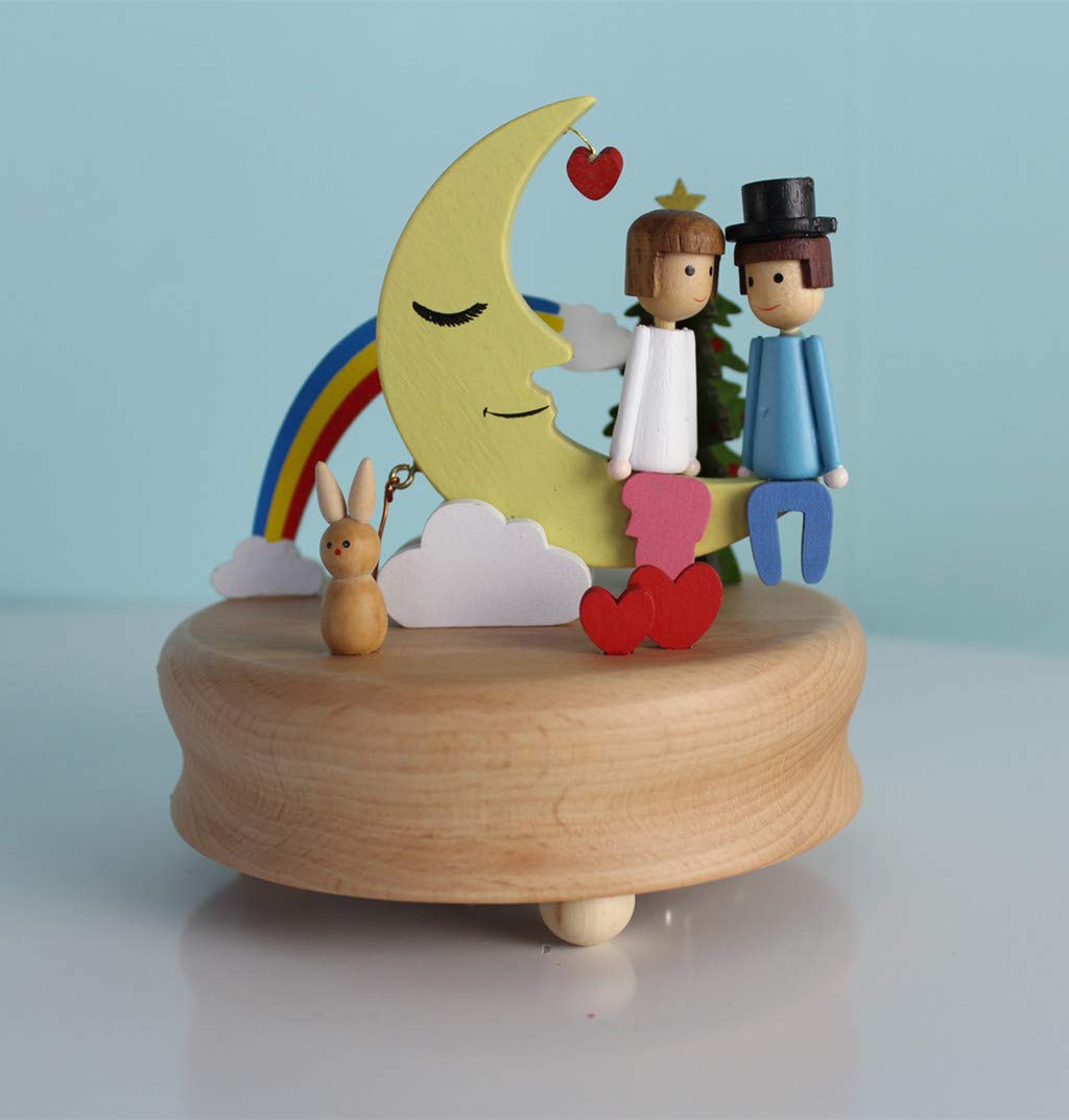 Escenarios Innovadores Caja de Música de Madera, Primo Creativo Manivela de Madera Artesanías Caja de Música - Amante Luna - Mejor Regalo y Decoraciones Idea para Cumpleaños, Navidad