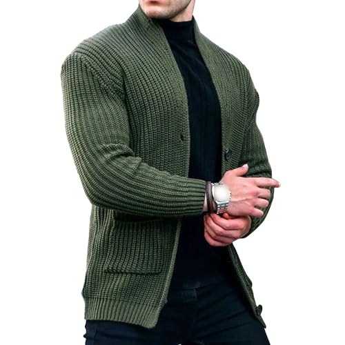 Men's Casual Slim Fit Knitwear Sweater Button Down Cardigan Solid Sweater Shawl Collar Knitted Pockets Sweaters