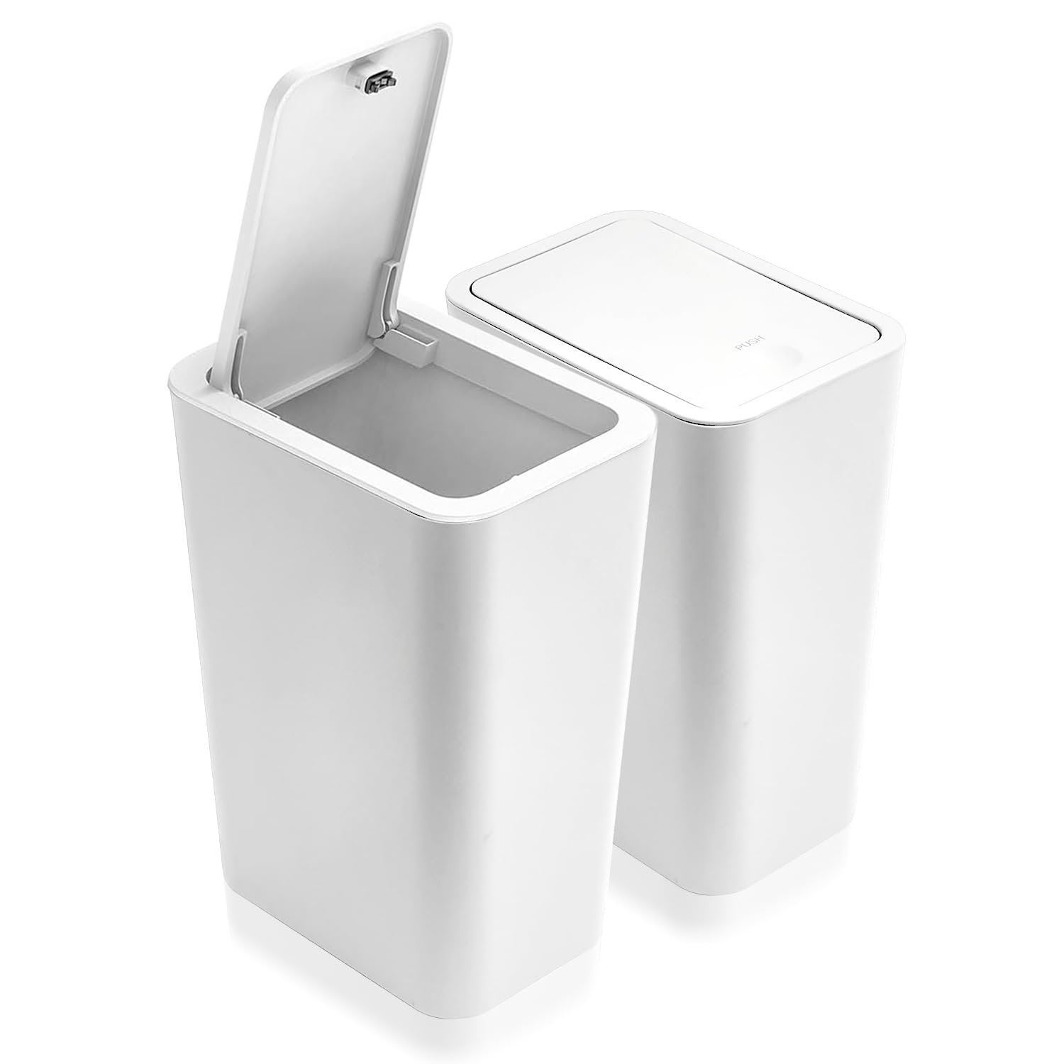 2Pack Bathroom Bin with lid,Push Button Slim Kitchen Bin,Plastic Bins for Toilet, Dog Proof Thin Bathroom,Trash Can for Bedroom Office Living Room (Off White)
