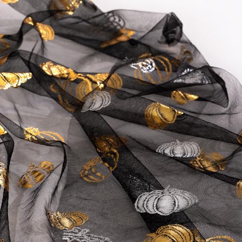 Image of MLMC Fall Pumpkin Table Runner Black Sheer Gauze Foil Table Runner, 3PC
