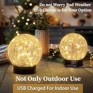 Beautyard Solar Globe Lights Outdoor Large Garden Decor USB Charged 472 Diameter 40LED 1000mAh Solar Lights Cracked Glass Globe Solar Power Yard Patio Garden 472 Large 2 Pack Warm White
