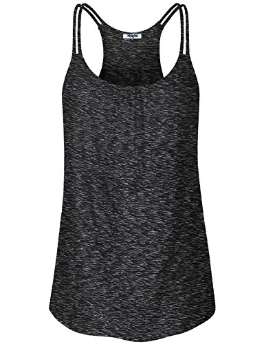 Hibelle Cami Tank Tops for Women, Junior Yoga Tunic Camisole Sleeveless Round Neck Loose Fit Strappy Racerback Workout Sport Petite T Shirt Summer Activewear Black Medium