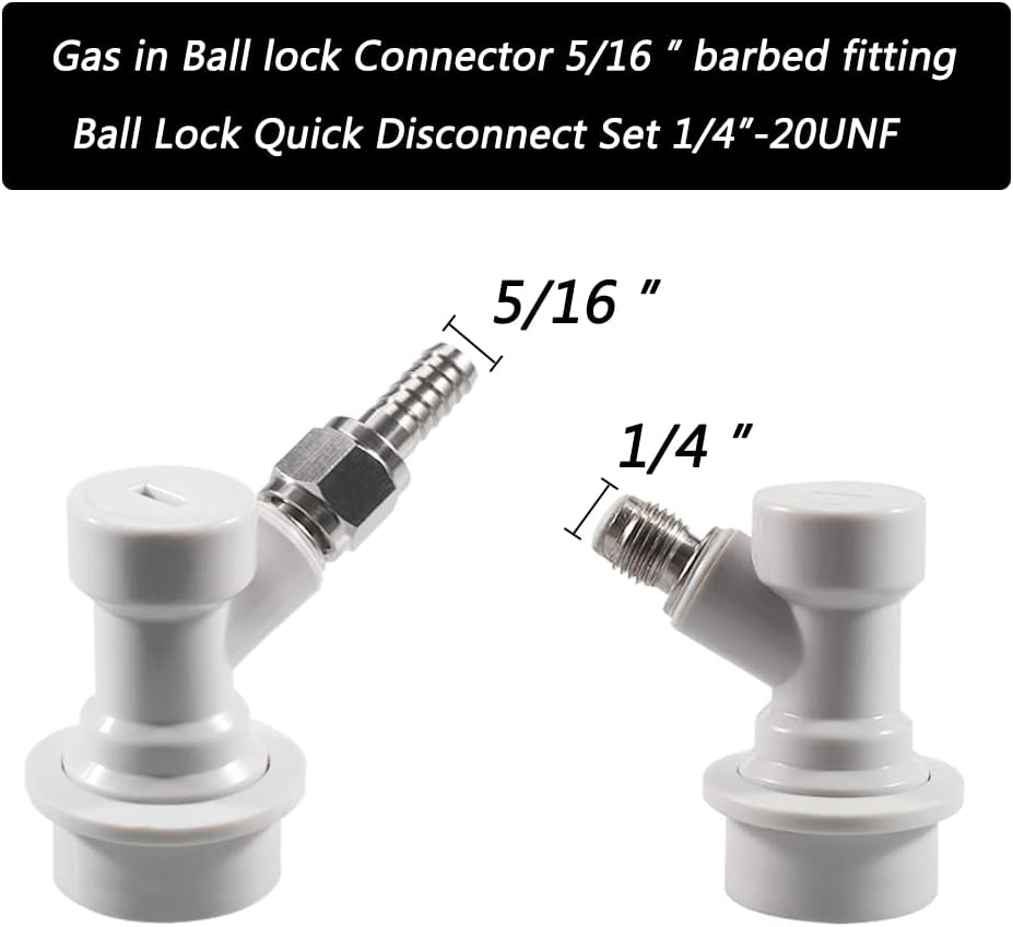 Cornelius Keg Ball Lock Disconnect - LUCKEG Brand Ball Lock Gas Disconnect 1/4 MFL with Swivel Nuts, 2 Free Worm Clamps for Homebrewing