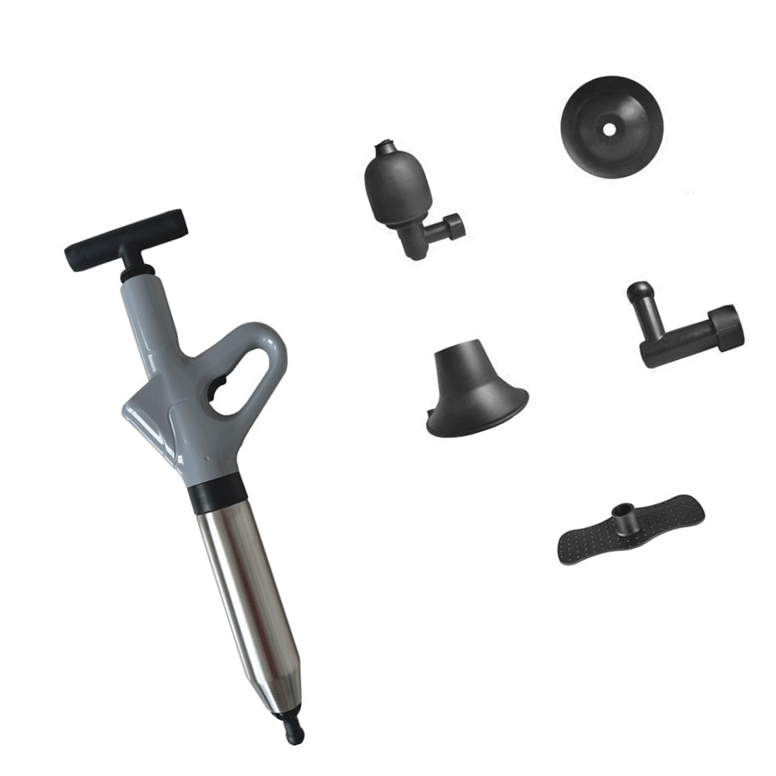 Facailuo Gray Professional 120Psi Air Powered Drain Unclogger With Pressure Meter 8 Kpa Stainless Steel Abs Handle High Pressure Pipe Unclogging Tool