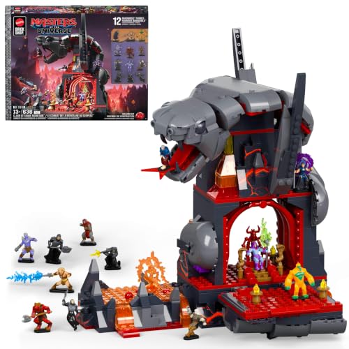 Mattel Brick Shop Masters of the Universe Bauset Clash at Snake Mountain mit 636 Teilen und 12 Figuren für Erwachsene Sammler und Kinder ab 13 Jahren JMB31