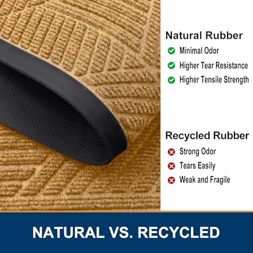 Image of Smiry Front Door Mat Outside Entrance, Heavy Duty Sturdy Natural Rubber Doormat, Trap Dirt and Moisture, Easy Clean Low Profile Mats for Indoor Outdoor Entry, Irregular Triangle (29.5x17, CRM-Yellow)