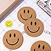 Whaline 4Pcs Smile Face Cork Coasters Cute Smile Round Coasters Farmhouse Heat-Resistant Cup Mats for Wooden Table Protection One Happy Dude Birthday Party Supplies